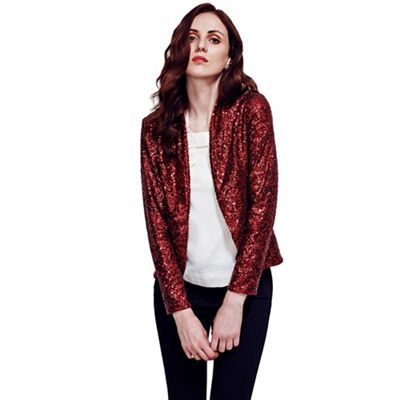 HotSquash Wine Red Sequin Jacket in Clever Thermal Fabric